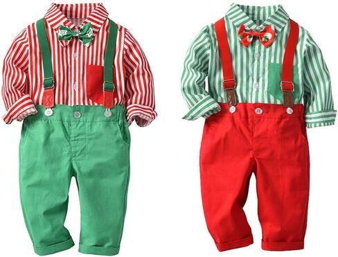 XIFAMNIY Baby Boys Christmas Gentleman Outfit 3 قطع سروال وأعلى مجموعات حديثي الولادة in Kuwait