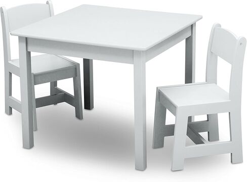 Delta Children MySize Kids Wood Table and Chair Set (2 Chairs Included) - Ideal for Arts & Crafts, Snack Time, & More - Greenguard Gold Certified, Bianca White, 3 Piece Set in Kuwait