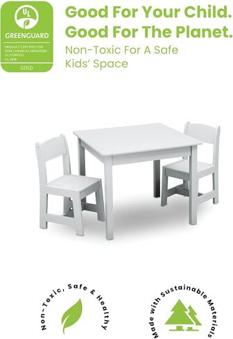 Delta Children MySize Kids Wood Table and Chair Set (2 Chairs Included) - Ideal for Arts & Crafts, Snack Time, & More - Greenguard Gold Certified, Bianca White, 3 Piece Set in Kuwait