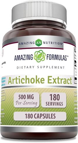 Amazing Formulas Artichoke Extract 500mg 180 Capsules Supplement | Cynara Scolymus Leaf Capsules | Non-GMO | Gluten Free | Made in USA in Saudi Arabia