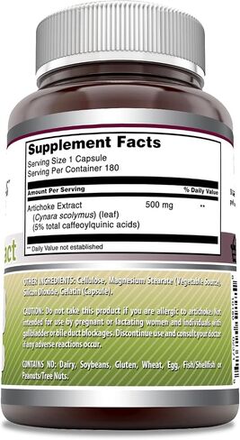 Amazing Formulas Artichoke Extract 500mg 180 Capsules Supplement | Cynara Scolymus Leaf Capsules | Non-GMO | Gluten Free | Made in USA in Saudi Arabia