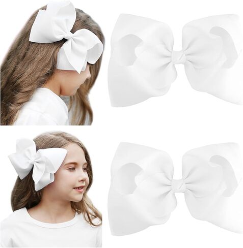 DEEKA 2 قطعة 6 بوصات كبيرة مصنوعة يدويًا من شريط Grosgrain بلون سادة، أقواس شعر التمساح، إكسسوارات الشعر للفتيات الصغيرات في سن المراهقة، مجموعة من 2 - أحمر in Kuwait