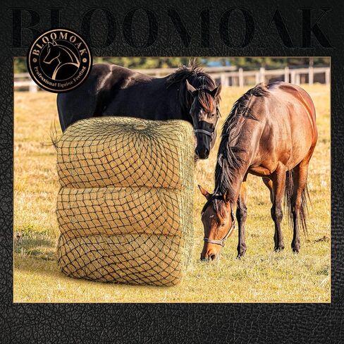 Bloomoak Slow Hay Net Feeder for Horses, Durable Soft Black PE 2/3 String Hay Bales Bags, Fit 36x18x18 to 47x25x17 Inches, Extends 50-64 Inches (2 1.6" Hole/1PC) in Saudi Arabia