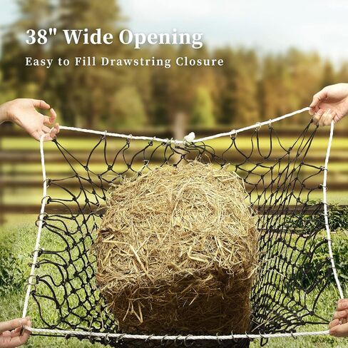 Bloomoak Slow Hay Net Feeder for Horses, Durable Soft Black PE 2/3 String Hay Bales Bags, Fit 36x18x18 to 47x25x17 Inches, Extends 50-64 Inches (2 1.6" Hole/1PC) in Saudi Arabia