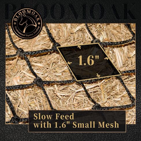 Bloomoak Slow Hay Net Feeder for Horses, Durable Soft Black PE 2/3 String Hay Bales Bags, Fit 36x18x18 to 47x25x17 Inches, Extends 50-64 Inches (2 1.6" Hole/1PC) in Saudi Arabia