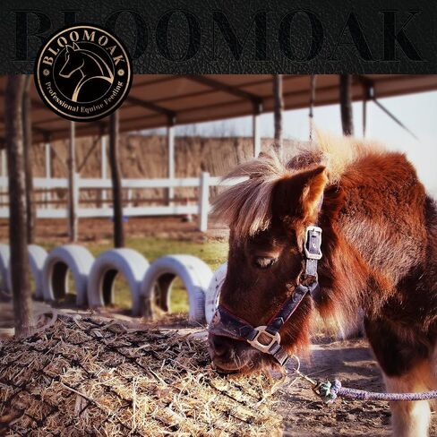 Bloomoak Slow Hay Net Feeder for Horses, Durable Soft Black PE 2/3 String Hay Bales Bags, Fit 36x18x18 to 47x25x17 Inches, Extends 50-64 Inches (2 1.6" Hole/1PC) in Saudi Arabia