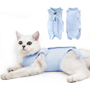 Cat Recovery Suit for Male and Female Surgical Post Surgery Soft Cone Onesie Shirt Clothes Neuter Licking Protective Diapers Outfit Cover Kitten Spay Collar(S, Blue) in Kuwait