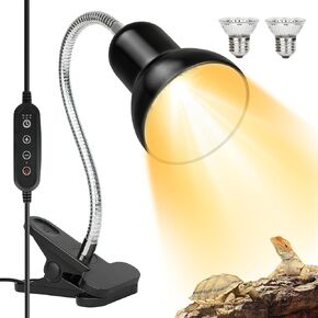 Reptile Heat Lamps, UVA/UVB Turtle Lamp,Turtle Aquarium Light, Heating Lamps with Cycle Timer, 360° Rotatable Basking Light for Lizard Turtle Snake Aquarium Aquatic Plants,2 Basking Bulbs (E27,110V)