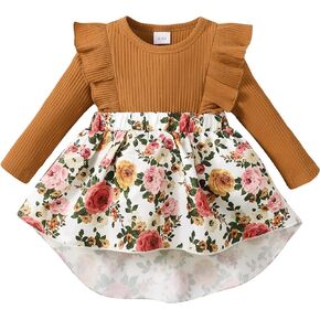 OLLUISNEO Newborn Baby Girl Dress Infant Ruffle Sleeve Romper Outfits Flower Girls Dresses Baby Girl Clothes Summer Fall