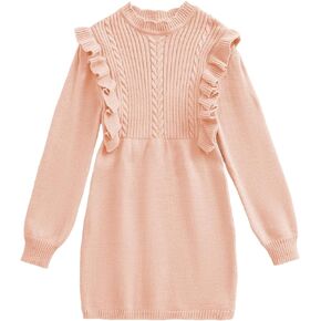 HopeKitt Toddler Baby Girl Sweater Dresses Long Sleeve Ruffle Crew Neck Knitted Fall Dresses for 18M-6T
