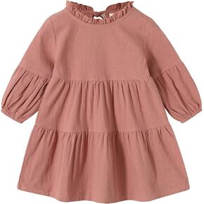 Toddler Kids Baby Girl Dress Lantern Long Sleeve Solid Color Casual Dresses Girls Fall Winter Outfit Clothes in Kuwait