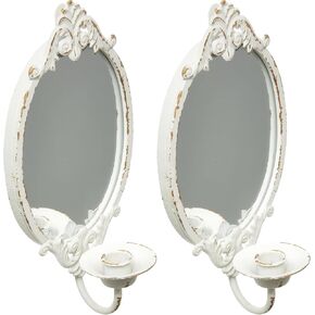 SOFE Rustic White Mirrored Wall Candle Sconces Set of Two, Metal Vintage Wall Candle Holder, Handmade Taper Candle Sconce, Candle Stick Wall Sconce for Living Room, Farm House Wall Home Decor in Kuwait