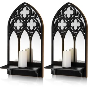 Auidy_6TXD مجموعة حامل شموع الجدار القوطي القوطي من 2، شمعدانات حائط الكنيسة المقوسة ديكورات جدارية ريفية سوداء لغرفة المعيشة والحمام وغرفة الطعام in Kuwait