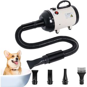 Dog Dryer for Large Dogs, 5.2HP 3500W High Velocity Pet Hair Dryers with Heater for Grooming, Spind Temperature Adjustable Pet Dryer Machine with 4 Nozzles Secadora Para Perro (Blue) (Blue)
