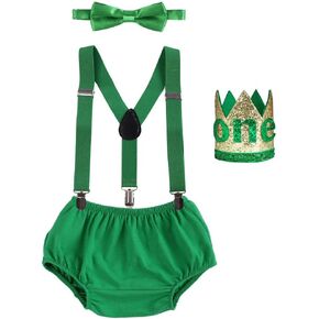 IBTOM CASTLE Baby Boy 1st Birthday Cake Smash Outfit Jungle Wild ONE Shorts+Suspenders+Bowtie+Crown 4pcs Set for Photo Shoot in Kuwait
