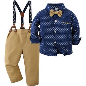 ZOEREA Toddler Baby Boy Suit Clothes Gentleman Wedding Outfits Long Sleeve Dress Shirt + Suspender Pants + Bowtie 1-5T in Kuwait