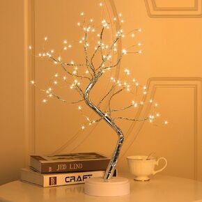 20" 108 LED Firefly Bonsai Tree Lights Artificial Fairy Tree USB/Battery-Powered Touch Switch White Warm Lights Tree Lamp for Bedroom Desktop Christmas Party Indoor Decoration Lights