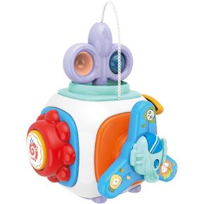 Oslong Sensory Activity Cube 8 in 1 Development Toy, Busy Board Educational Montessori Learn Toys with Spinner Whistle, Baby Birthday (Panda)