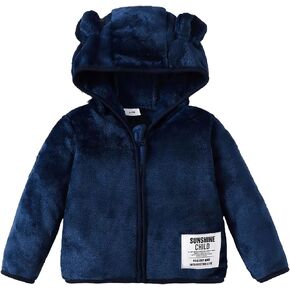 ROMPERINBOX Baby Boy Fleece Jacket Newborn Infant Girl Zipper Hooded Warm Coat Winter Long Sleeve Solid Outerwear 0-3T in Kuwait