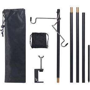 HIKEMAN Folding Lantern Stand Pole Portable Lamp Stand Hook Collapasible Light Stand Holder for Camping Fishing Picnic BBQ Outdoor Activities (Black)