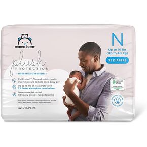 Amazon Brand - Mama Bear Plush Protection Diapers, Hypoallergenic, Size 6, 100 Count (4 Packs of 25), White and Cloud Dreams
