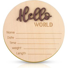 لافتة إعلان الطفل، 5.9 بوصة خشبية Hello World لافتة ترحيب لحديثي الولادة لوحات اسم الطفل لدعائم الصور وحضانة الطفل في المستشفى (أسود) in Kuwait