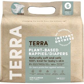 Terra Size 3 Diapers: 85% Plant-Based Diapers, Ultra-Soft & Chemical-Free for Sensitive Skin, Superior Absorbency for Day or Nighttime Diapers, Designed for Babies 13-24 Pounds, 20 Count