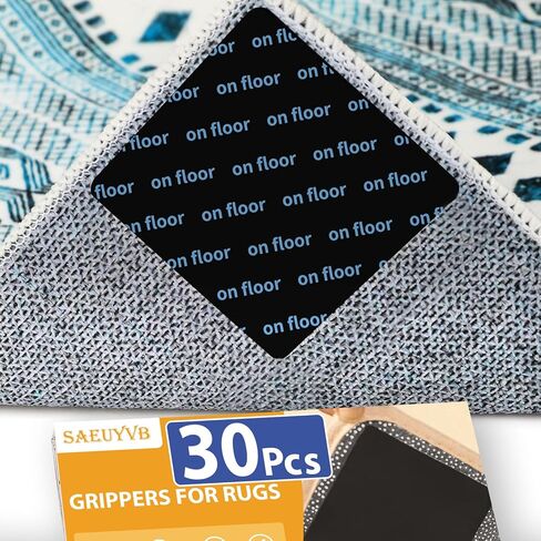 SAEUYVB [30 PCS Rug Tape, Carpet Stickers, Non Slip Rug Pads for Hardwood Floors and Tiles, Double Sided Non-Slip Carpet Tape,Reusable and Washable Rug Corner Grippers for Area Rugs in Kuwait