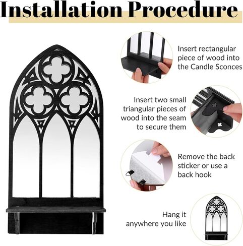Auidy_6TXD مجموعة حامل شموع الجدار القوطي القوطي من 2، شمعدانات حائط الكنيسة المقوسة ديكورات جدارية ريفية سوداء لغرفة المعيشة والحمام وغرفة الطعام in Kuwait