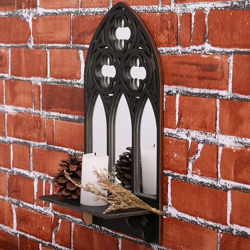 Auidy_6TXD مجموعة حامل شموع الجدار القوطي القوطي من 2، شمعدانات حائط الكنيسة المقوسة ديكورات جدارية ريفية سوداء لغرفة المعيشة والحمام وغرفة الطعام in Kuwait