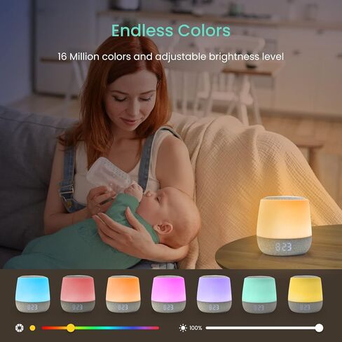 آلة الصوت والضوء من بيبي سينس دريمر للأطفال، إضاءة ليلية RGB قابلة للتعديل، عرض الساعة ودرجة الحرارة، مدرب النوم، جدول البرامج، مهدئ للضوضاء باللون الأبيض والوردي والبني، التهويدات والأصوات in Kuwait