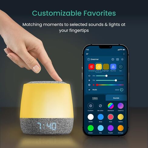 آلة الصوت والضوء من بيبي سينس دريمر للأطفال، إضاءة ليلية RGB قابلة للتعديل، عرض الساعة ودرجة الحرارة، مدرب النوم، جدول البرامج، مهدئ للضوضاء باللون الأبيض والوردي والبني، التهويدات والأصوات in Kuwait