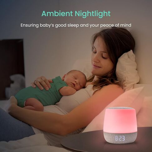 آلة الصوت والضوء من بيبي سينس دريمر للأطفال، إضاءة ليلية RGB قابلة للتعديل، عرض الساعة ودرجة الحرارة، مدرب النوم، جدول البرامج، مهدئ للضوضاء باللون الأبيض والوردي والبني، التهويدات والأصوات in Kuwait