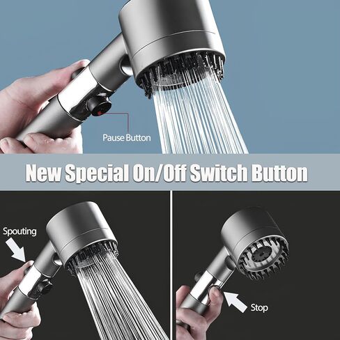 رأس دش مع رأس دش محمول بالضغط العالي 3 أوضاع رذاذ مع صمام تشغيل/إيقاف للحمامات - مثالي للبالغين والأطفال والحيوانات الأليفة in Kuwait