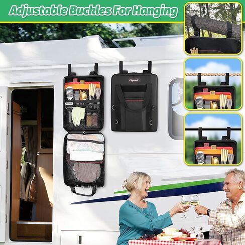 Chyaidach Hanging Camp Kitchenware Organizer with Paper Towel Holder& Hooks - Portable Camping Cooking Gear Bag for Cutlery, Condiments - Outdoor Kitchen Utensils Travel Bag for RV, BBQ, Hiking in Kuwait