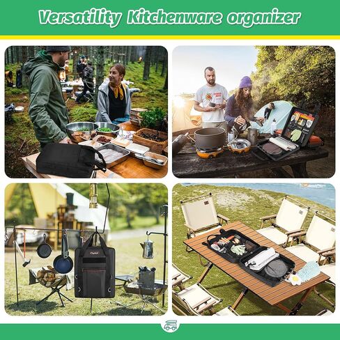 Chyaidach Hanging Camp Kitchenware Organizer with Paper Towel Holder& Hooks - Portable Camping Cooking Gear Bag for Cutlery, Condiments - Outdoor Kitchen Utensils Travel Bag for RV, BBQ, Hiking in Kuwait