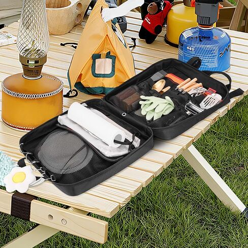 Chyaidach Hanging Camp Kitchenware Organizer with Paper Towel Holder& Hooks - Portable Camping Cooking Gear Bag for Cutlery, Condiments - Outdoor Kitchen Utensils Travel Bag for RV, BBQ, Hiking in Kuwait