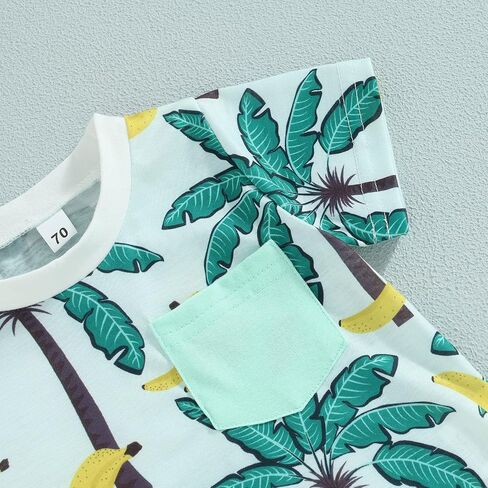 Toddler Baby Boy Clothes Beach Short Sleeve Palm Print Hawaiian T-Shirt and Drawstring Shorts Set Summer Outfit in Saudi Arabia