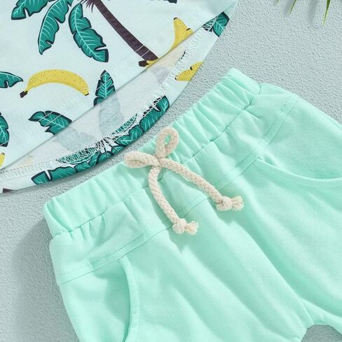 Toddler Baby Boy Clothes Beach Short Sleeve Palm Print Hawaiian T-Shirt and Drawstring Shorts Set Summer Outfit in Saudi Arabia