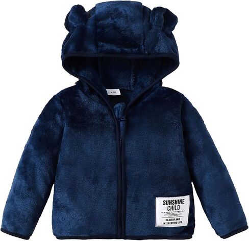 ROMPERINBOX Baby Boy Fleece Jacket Newborn Infant Girl Zipper Hooded Warm Coat Winter Long Sleeve Solid Outerwear 0-3T in Kuwait