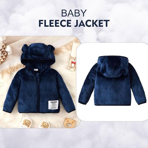 ROMPERINBOX Baby Boy Fleece Jacket Newborn Infant Girl Zipper Hooded Warm Coat Winter Long Sleeve Solid Outerwear 0-3T in Kuwait