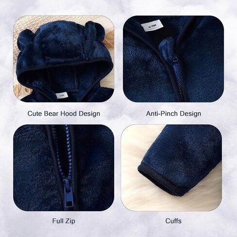 ROMPERINBOX Baby Boy Fleece Jacket Newborn Infant Girl Zipper Hooded Warm Coat Winter Long Sleeve Solid Outerwear 0-3T in Kuwait