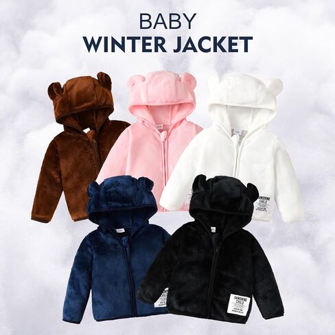 ROMPERINBOX Baby Boy Fleece Jacket Newborn Infant Girl Zipper Hooded Warm Coat Winter Long Sleeve Solid Outerwear 0-3T in Kuwait