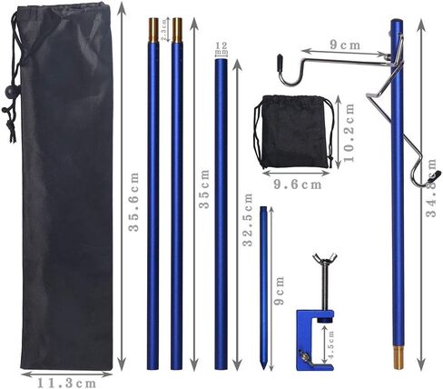 HIKEMAN Folding Lantern Stand Pole Portable Lamp Stand Hook Collapasible Light Stand Holder for Camping Fishing Picnic BBQ Outdoor Activities (Black) in Kuwait