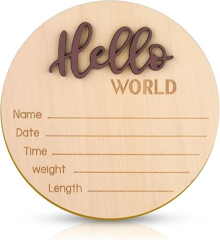 لافتة إعلان الطفل، 5.9 بوصة خشبية Hello World لافتة ترحيب لحديثي الولادة لوحات اسم الطفل لدعائم الصور وحضانة الطفل في المستشفى (أسود) in Saudi Arabia
