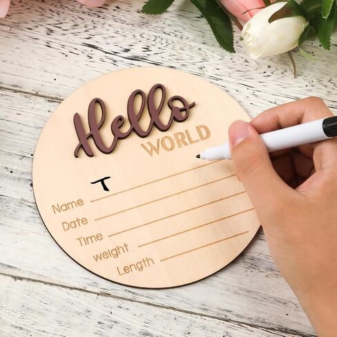 لافتة إعلان الطفل، 5.9 بوصة خشبية Hello World لافتة ترحيب لحديثي الولادة لوحات اسم الطفل لدعائم الصور وحضانة الطفل في المستشفى (أسود) in Saudi Arabia