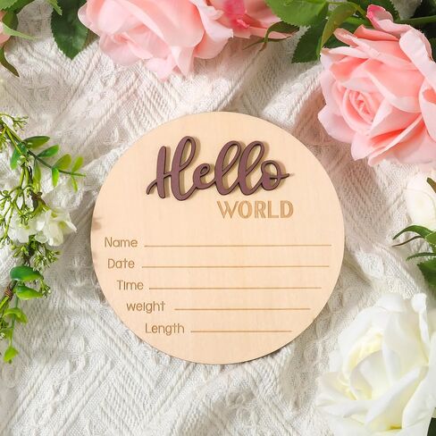 لافتة إعلان الطفل، 5.9 بوصة خشبية Hello World لافتة ترحيب لحديثي الولادة لوحات اسم الطفل لدعائم الصور وحضانة الطفل في المستشفى (أسود) in Saudi Arabia