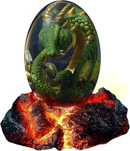 ACOCOFE Lava Dragons Egg, Crystal Dragon Egg with Luminous Base, Handmade Sculpture Dragon Eggs Resin Ornaments, Gift for Christmas, Birthdays, Graduation, Holidays, Back to School (Green with Base) in Kuwait