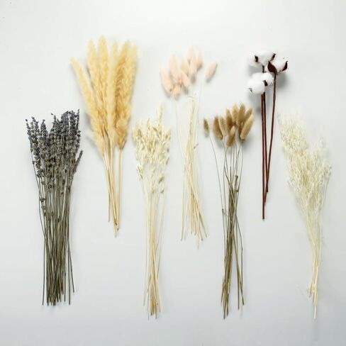 Dried Flowers Bouquet, 17" Dried Pampas Grass Decor Inc Lavender Eucalyptus DIY Floral Arrangements for Home Office Decoration,Wedding centerpieces in Kuwait