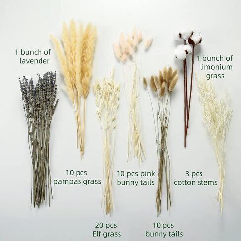 Dried Flowers Bouquet, 17" Dried Pampas Grass Decor Inc Lavender Eucalyptus DIY Floral Arrangements for Home Office Decoration,Wedding centerpieces in Kuwait